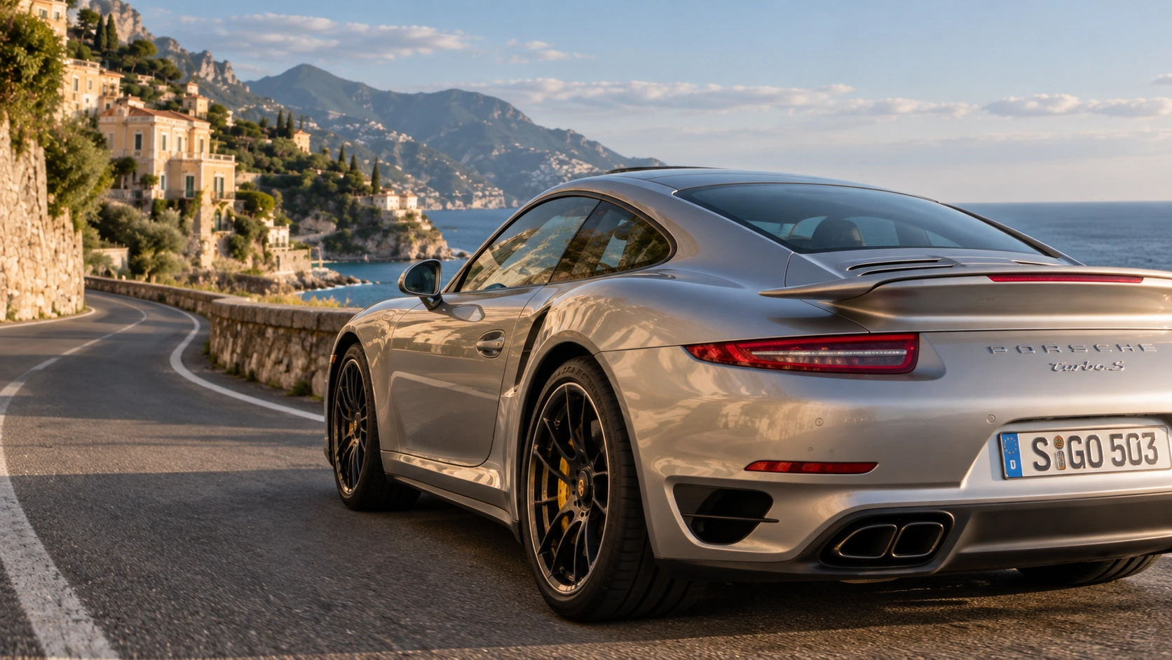 Pormenor da roda, carroçaria e farolim traseiro do Porsche 911 Turbo S