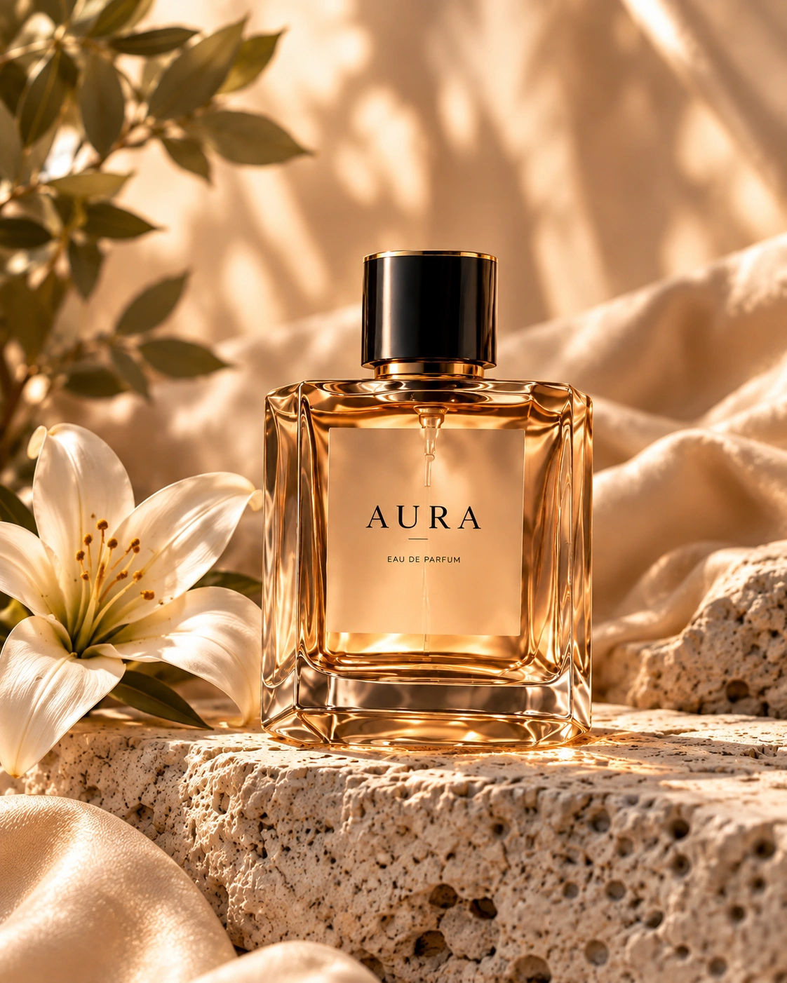 Perfume AURA com flores e materiais naturais